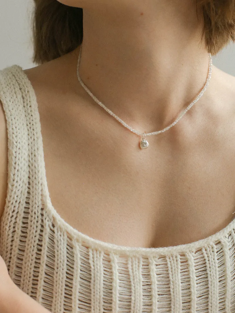 Silver Conch Shell Gems Bead Necklace