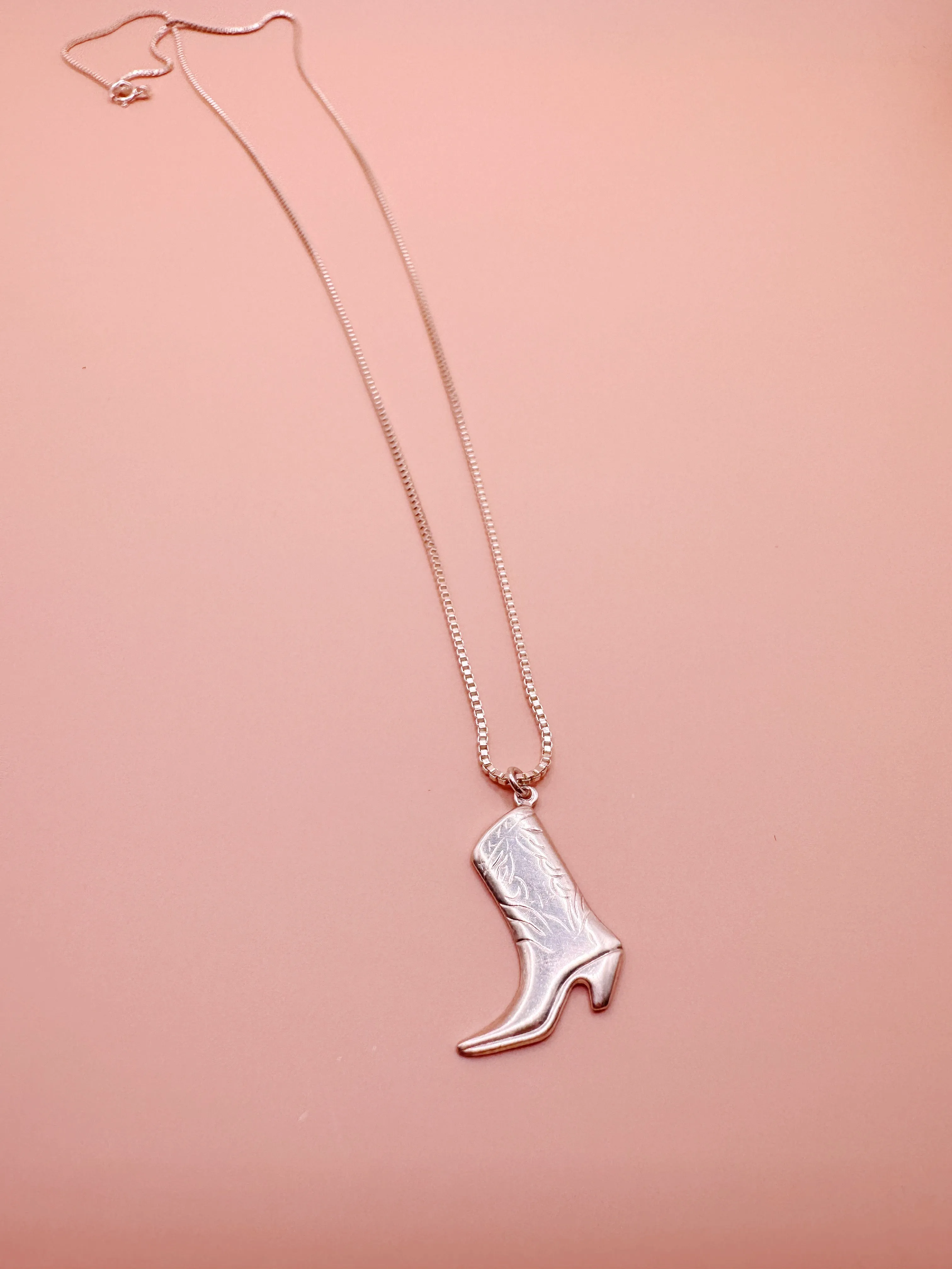 Silver Cowgirl Boot Necklace