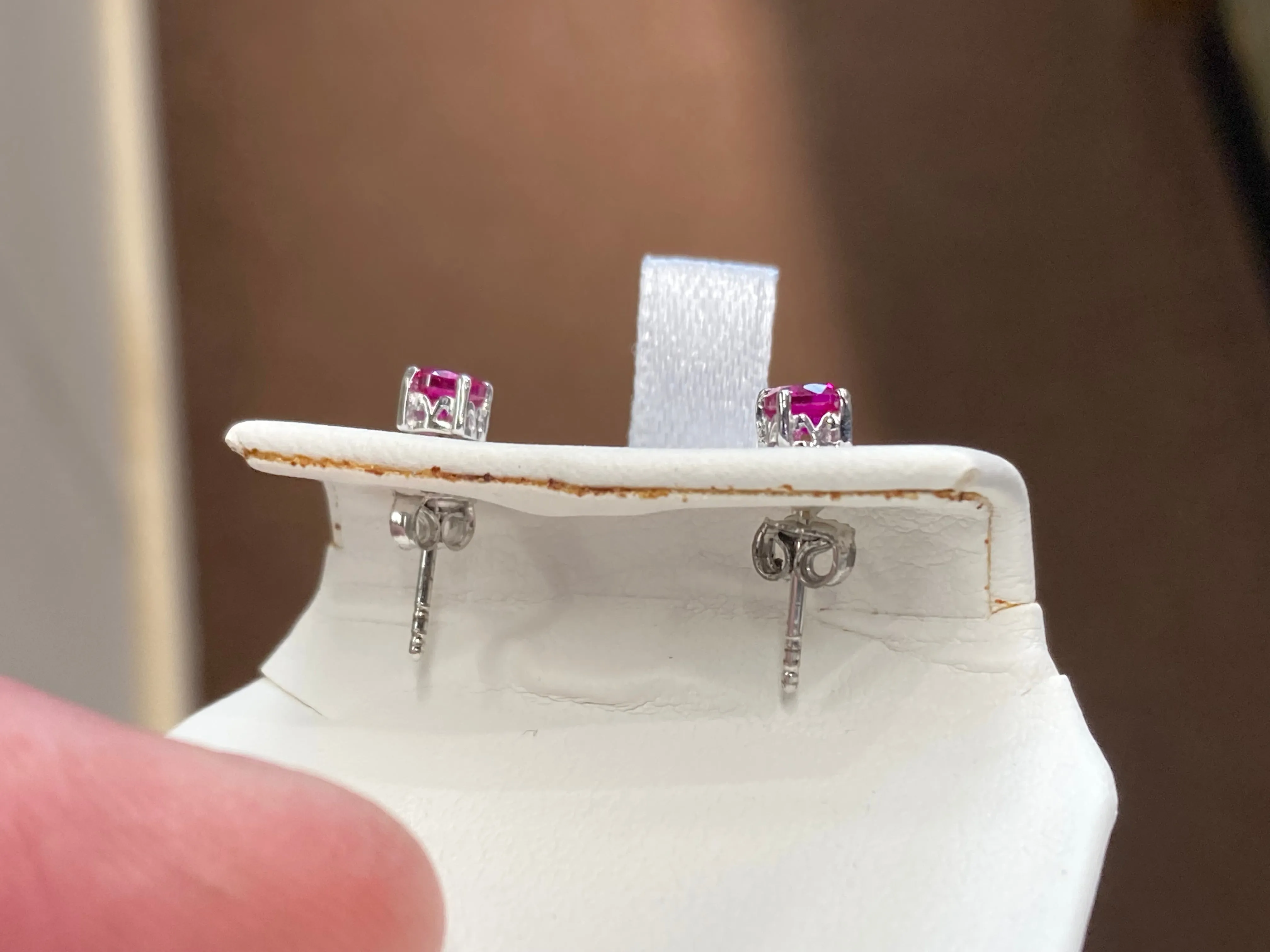 Silver Synthetic Ruby Earrings
