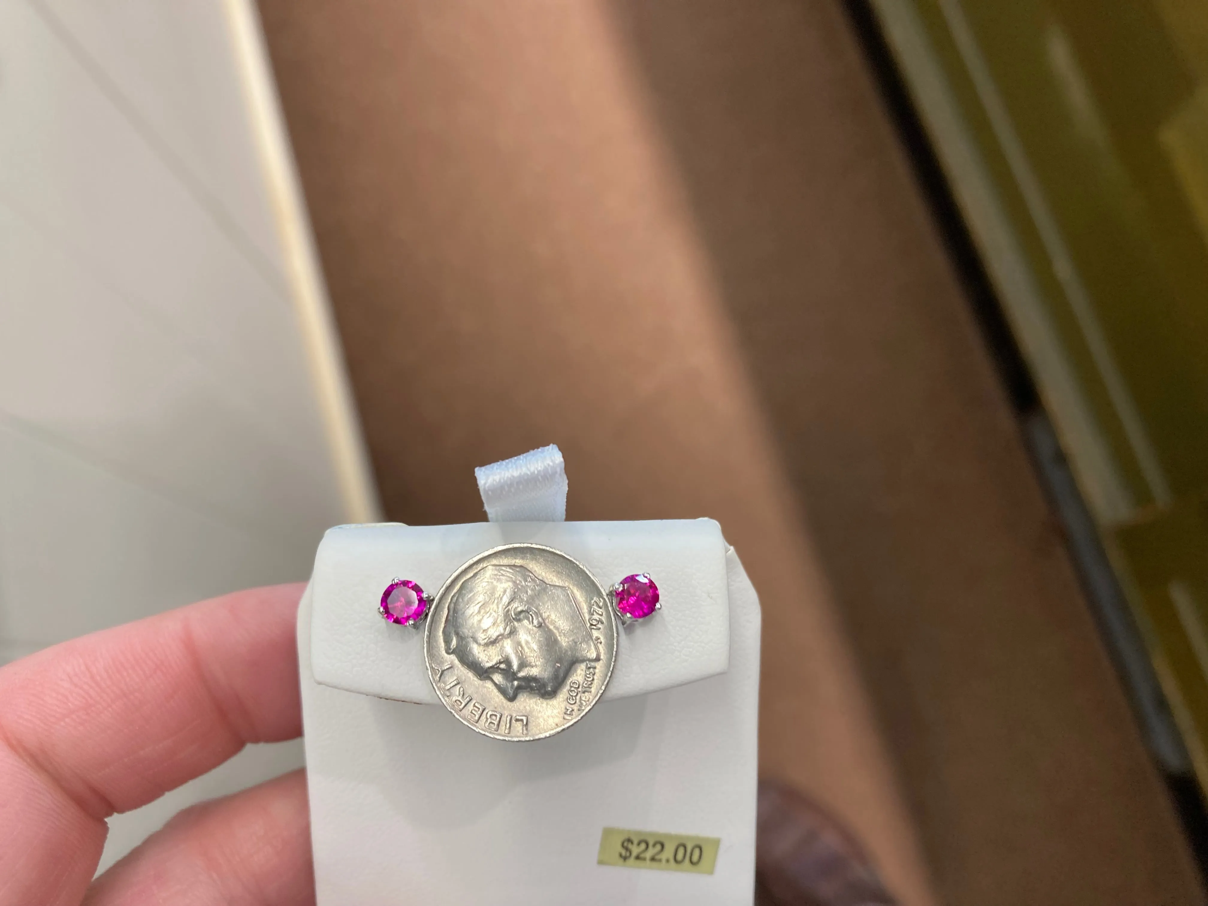Silver Synthetic Ruby Earrings