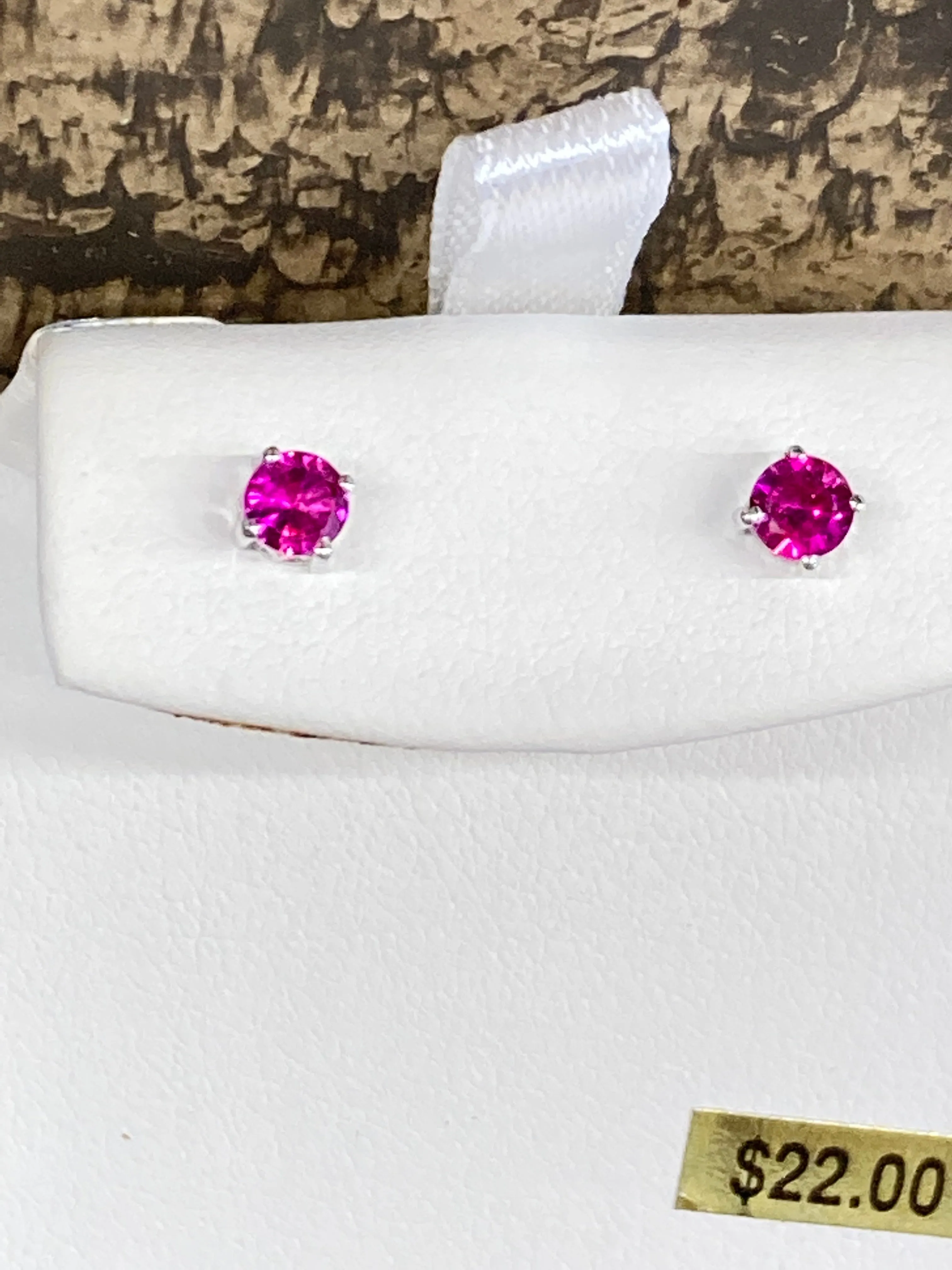 Silver Synthetic Ruby Earrings