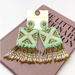 Square Beaded Dangle Earrings in Mint Green