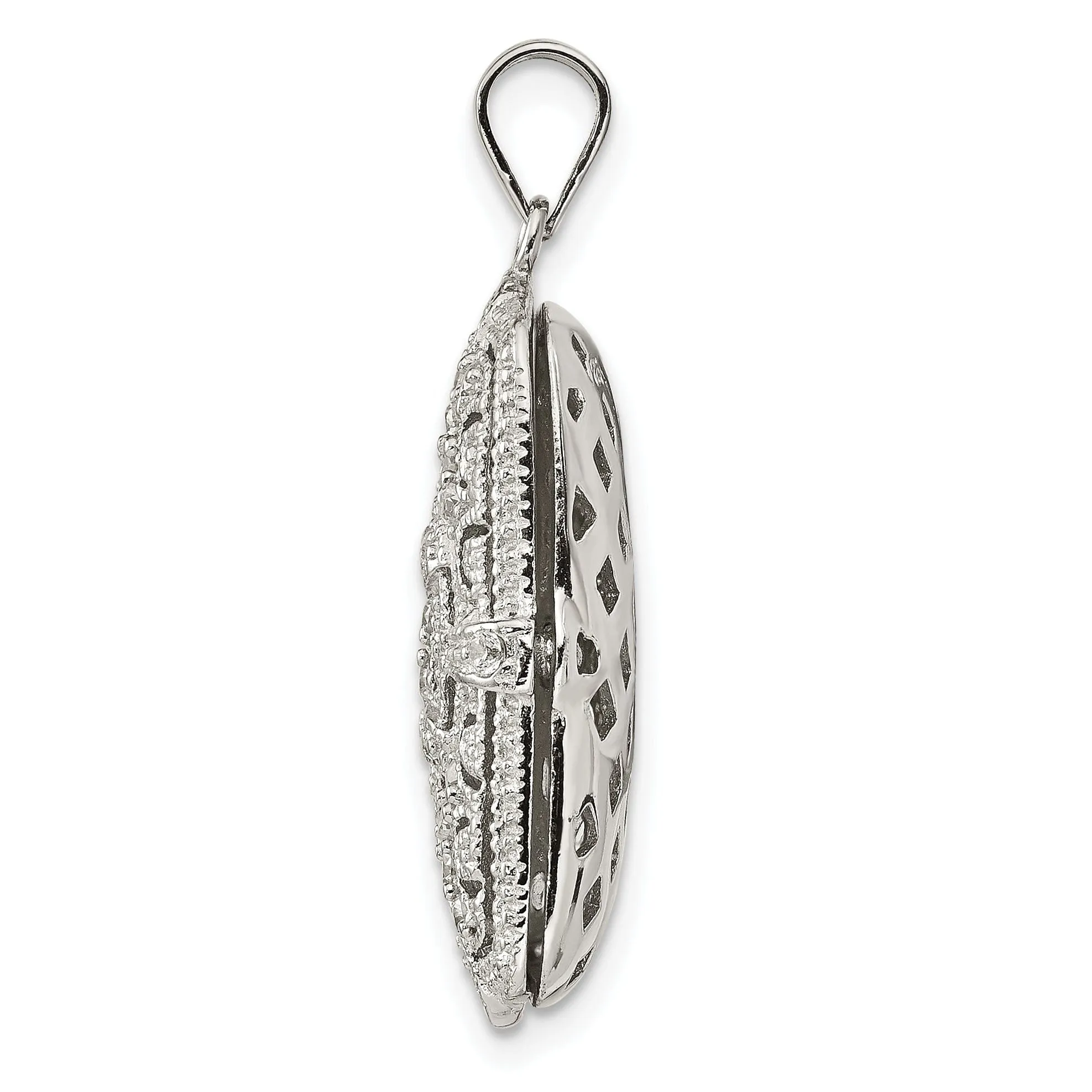 Sterling Silver CZ Oval Design Square Locket Pendant