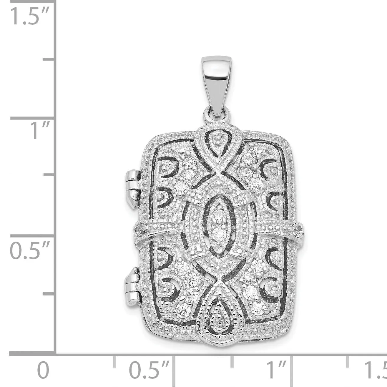 Sterling Silver CZ Oval Design Square Locket Pendant