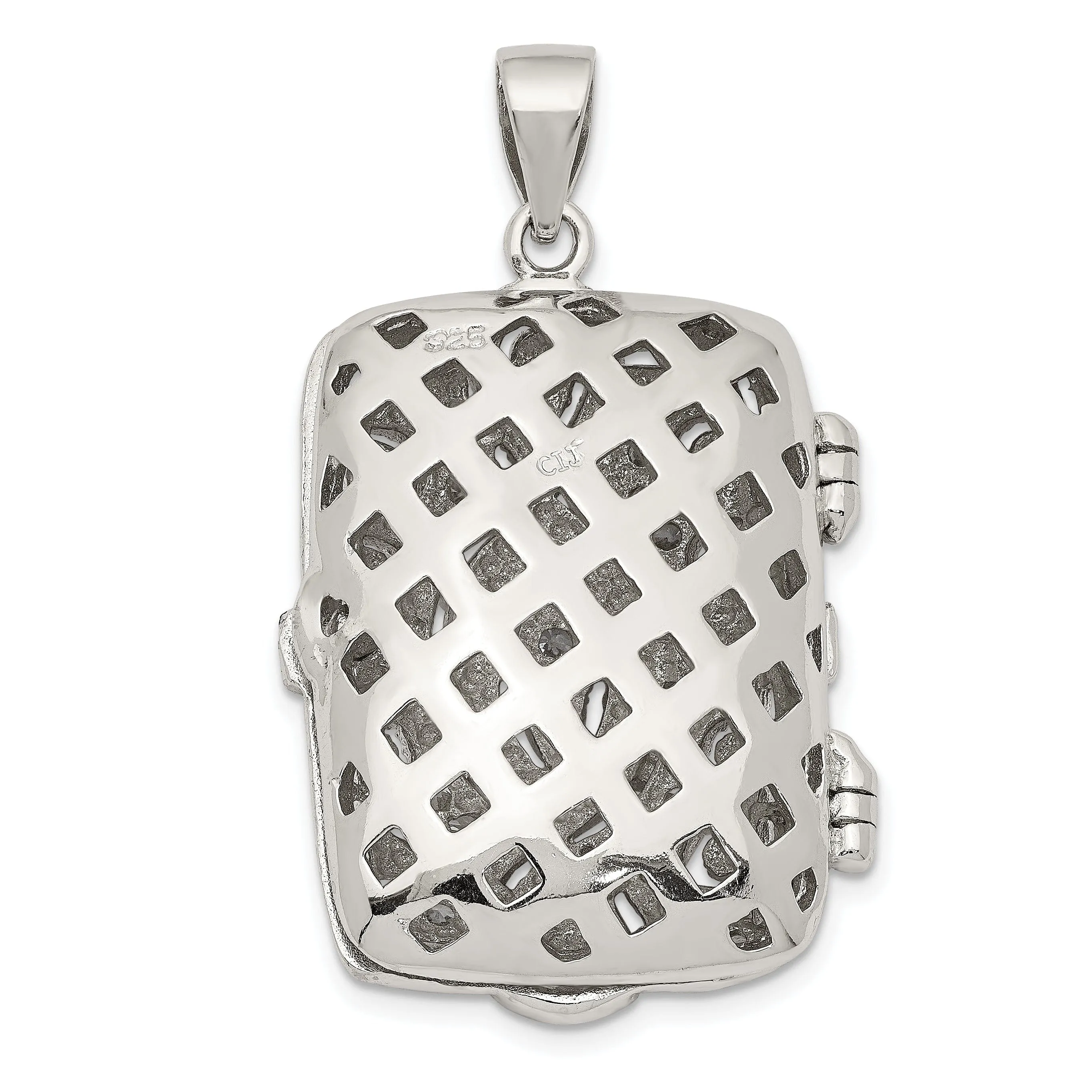 Sterling Silver CZ Oval Design Square Locket Pendant