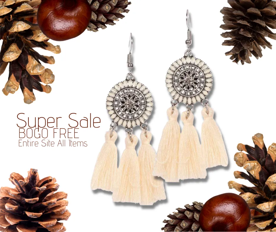 Tasseling Native White Tassel Earrings