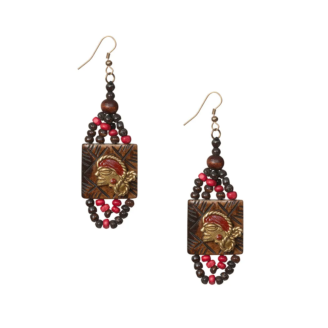 'Tribal Beaded Dhokra Women' Bohemian Earrings Handmade In Dhokra Art (Brass, Resin, 8.9 cm)