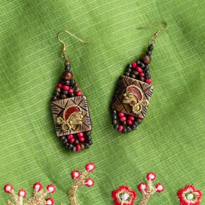 'Tribal Beaded Dhokra Women' Bohemian Earrings Handmade In Dhokra Art (Brass, Resin, 8.9 cm)