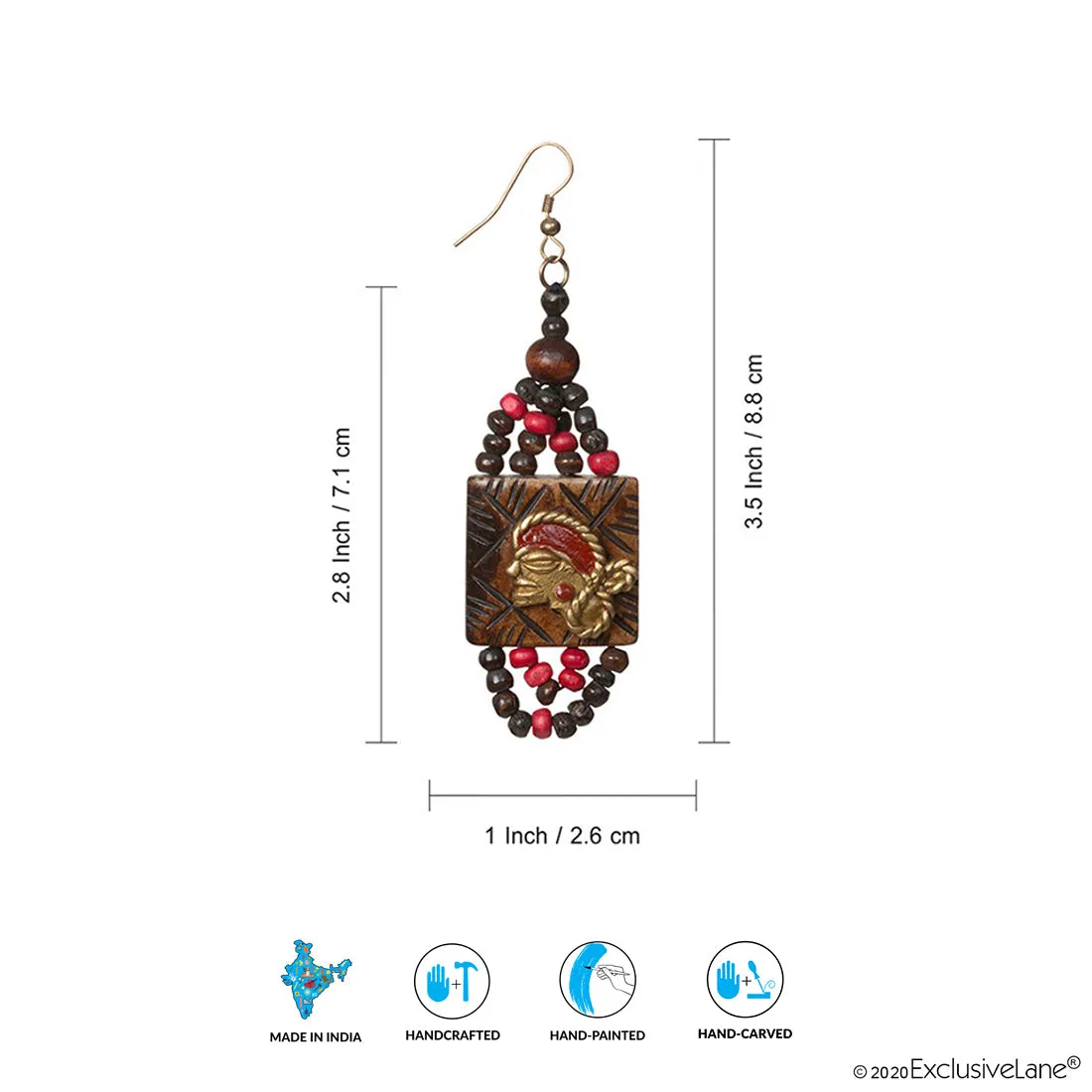 'Tribal Beaded Dhokra Women' Bohemian Earrings Handmade In Dhokra Art (Brass, Resin, 8.9 cm)