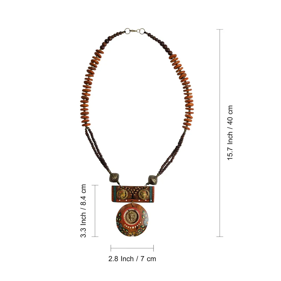 'Tribal Community' Bohemian Beaded Sheesham Wooden & Brass Necklace (Dhokra Art, Handcrafted & Hand-Painted)