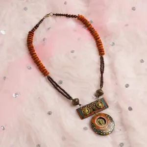 'Tribal Community' Bohemian Beaded Sheesham Wooden & Brass Necklace (Dhokra Art, Handcrafted & Hand-Painted)