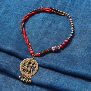 'Tribal Couple Beaded' Bohemian Brass Necklace Handcrafted In Dhokra Art (Matinee)