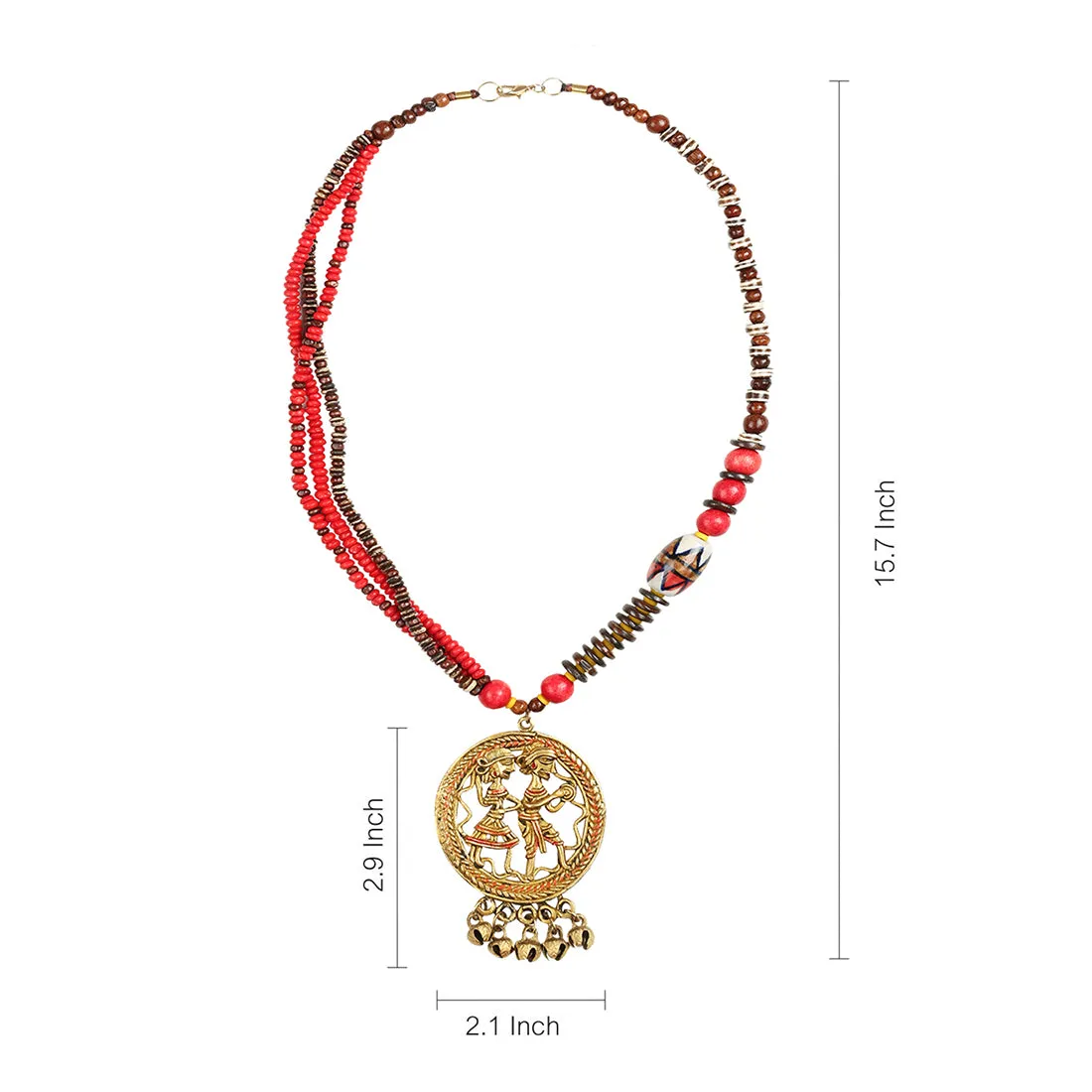'Tribal Couple Beaded' Bohemian Brass Necklace Handcrafted In Dhokra Art (Matinee)