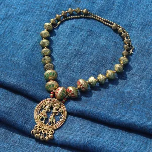 'Tribal Couple Orbs' Bohemian Brass Necklace Handcrafted In Dhokra Art (Matinee)