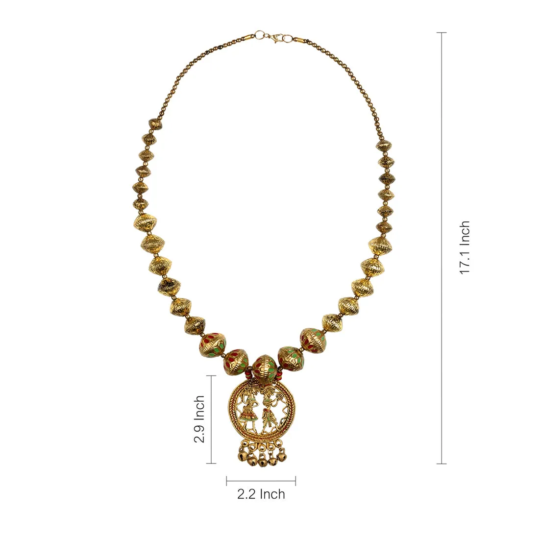 'Tribal Couple Orbs' Bohemian Brass Necklace Handcrafted In Dhokra Art (Matinee)