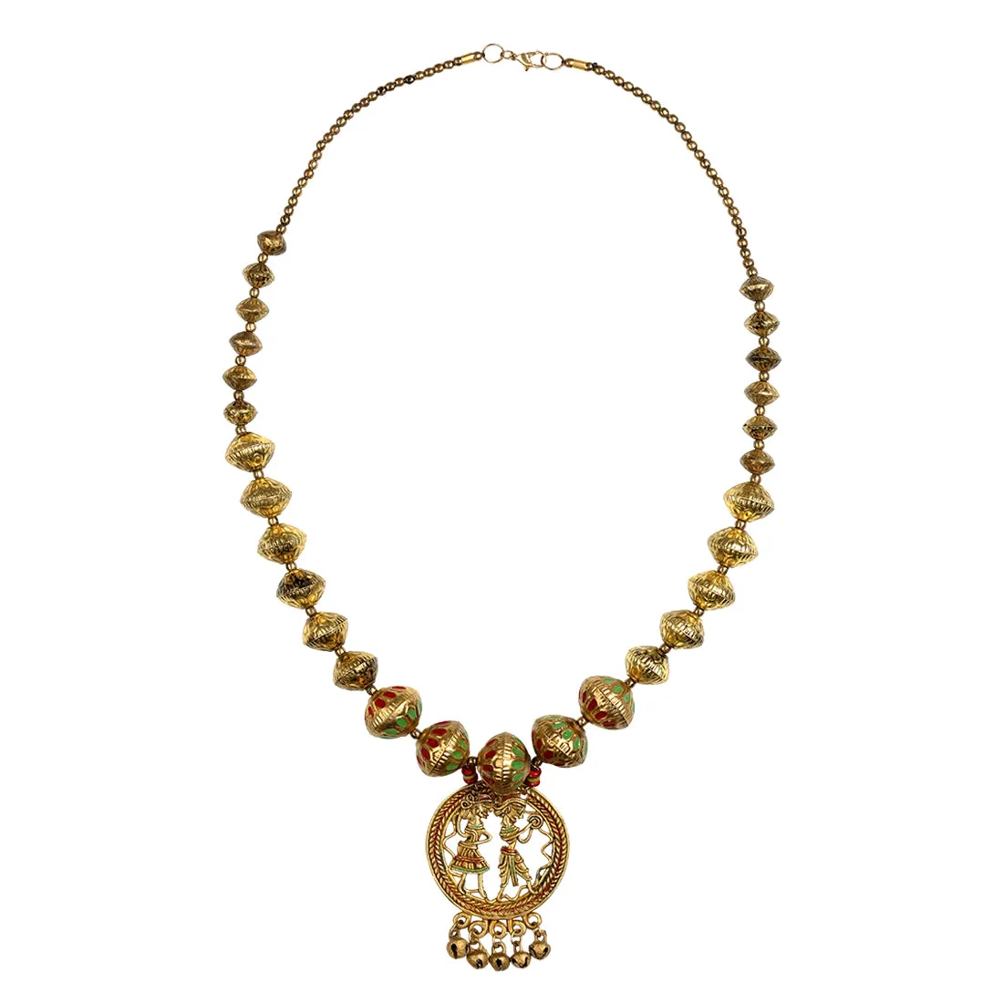 'Tribal Couple Orbs' Bohemian Brass Necklace Handcrafted In Dhokra Art (Matinee)