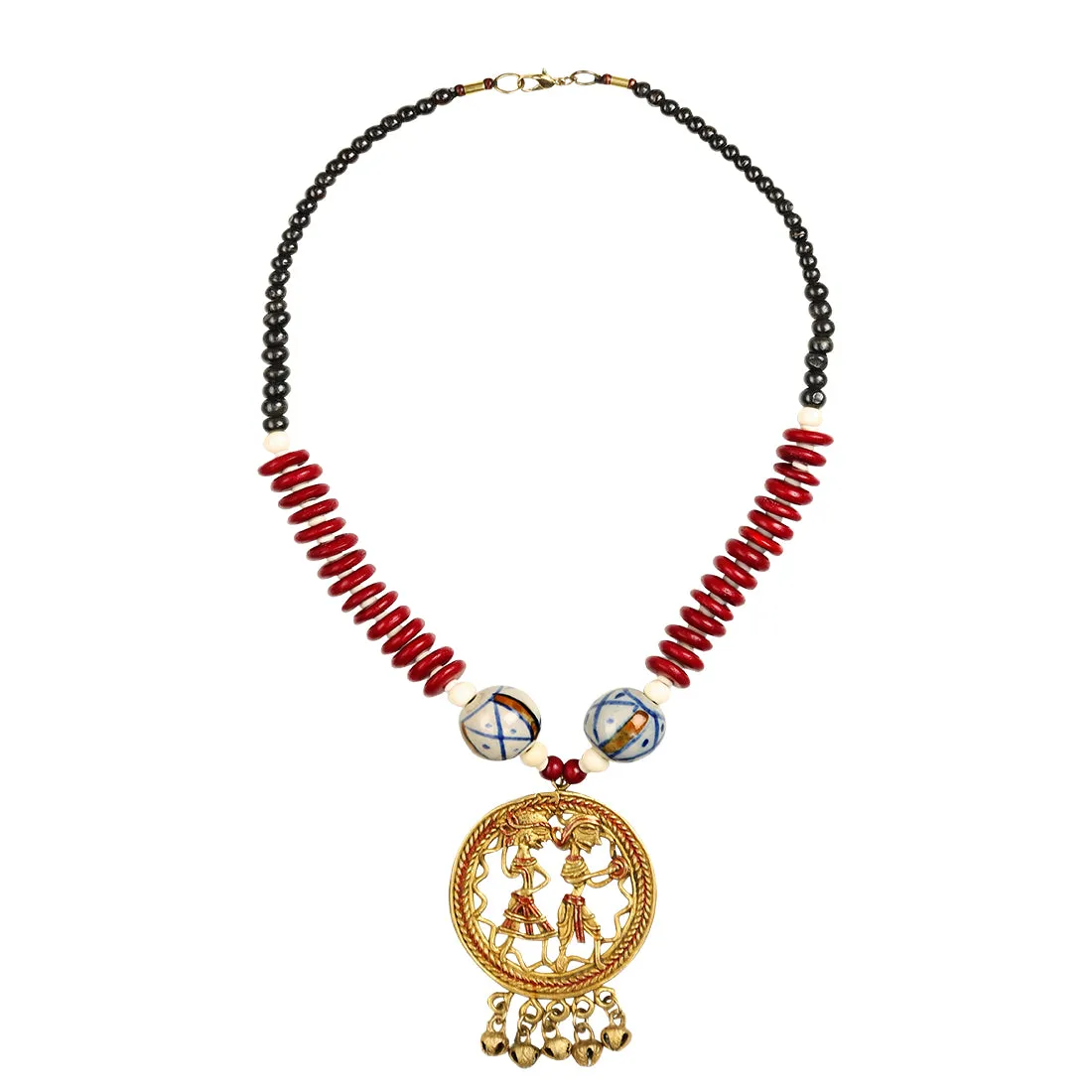 'Tribal Couple Rounds' Bohemian Brass Necklace Handcrafted In Dhokra Art (Matinee)