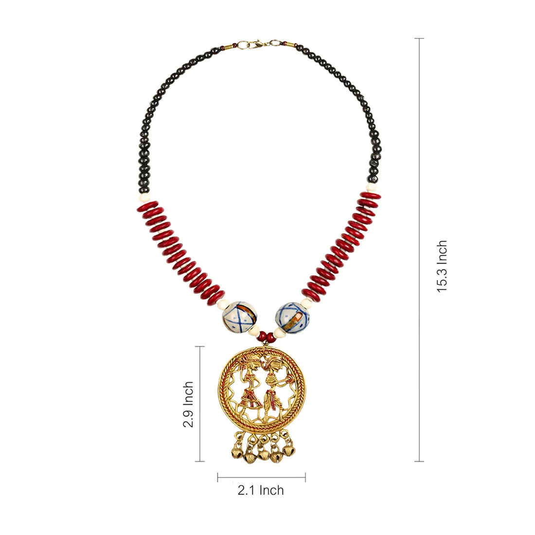 'Tribal Couple Rounds' Bohemian Brass Necklace Handcrafted In Dhokra Art (Matinee)