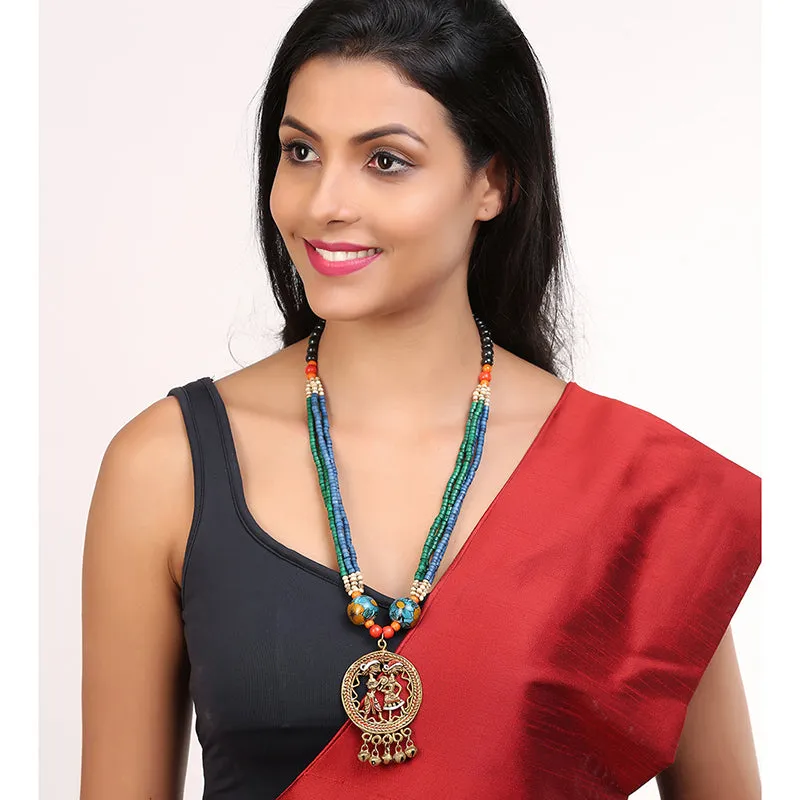 'Tribal Couple Strands' Bohemian Brass Necklace Handcrafted In Dhokra Art (Matinee)