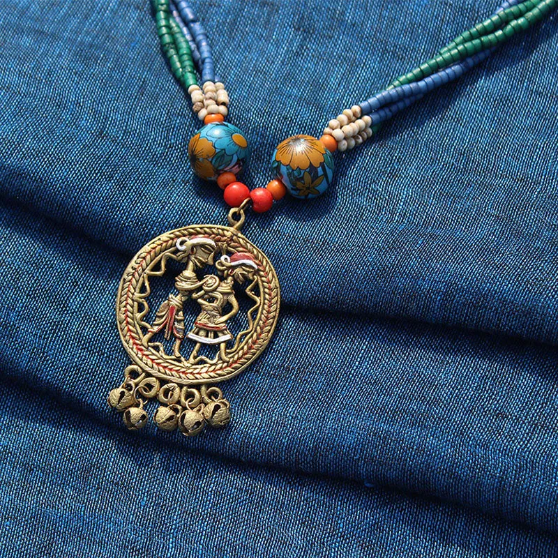 'Tribal Couple Strands' Bohemian Brass Necklace Handcrafted In Dhokra Art (Matinee)