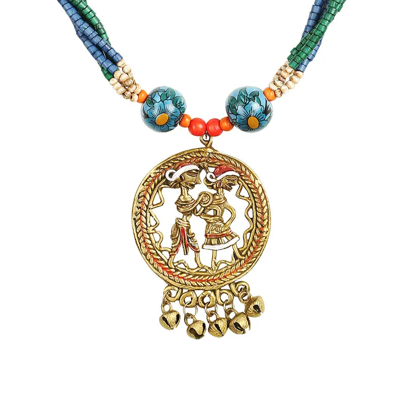 'Tribal Couple Strands' Bohemian Brass Necklace Handcrafted In Dhokra Art (Matinee)