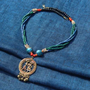 'Tribal Couple Strands' Bohemian Brass Necklace Handcrafted In Dhokra Art (Matinee)