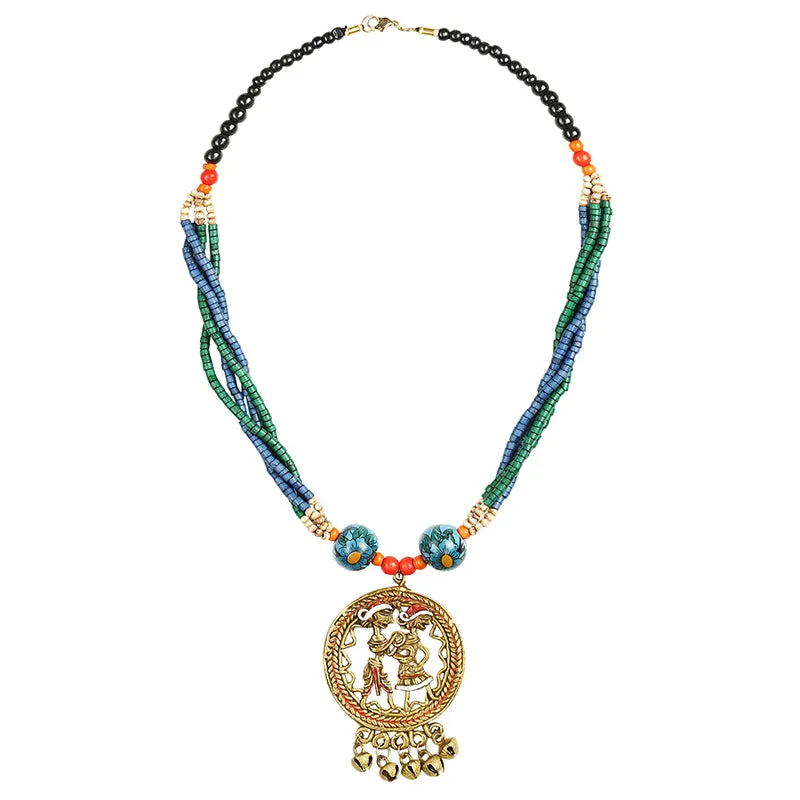 'Tribal Couple Strands' Bohemian Brass Necklace Handcrafted In Dhokra Art (Matinee)