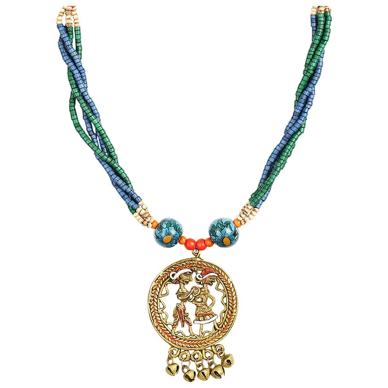 'Tribal Couple Strands' Bohemian Brass Necklace Handcrafted In Dhokra Art (Matinee)