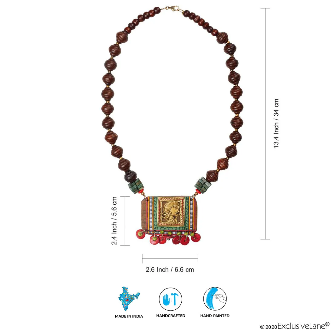 'Tribal Dhokra Girl' Bohemian Brass Necklace Handmade In Dhokra Art (Brass, Wood, Matinee)