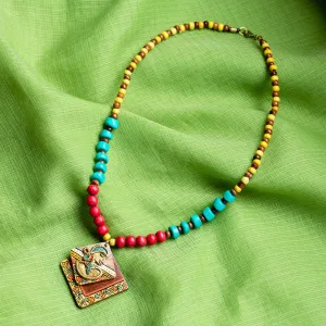 'Tribal Dhokra Squares' Bohemian Brass Necklace Handmade In Dhokra Art (Brass, Wood, Matinee)