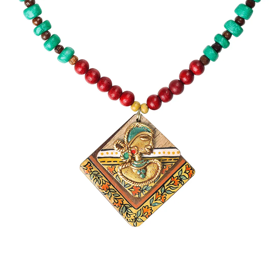 'Tribal Dhokra Squares' Bohemian Brass Necklace Handmade In Dhokra Art (Brass, Wood, Matinee)