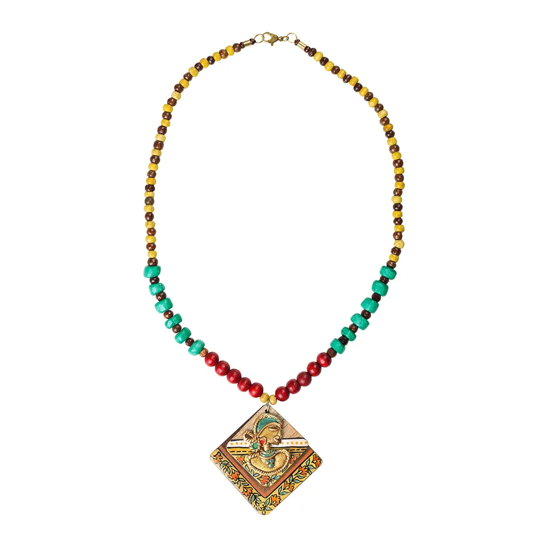 'Tribal Dhokra Squares' Bohemian Brass Necklace Handmade In Dhokra Art (Brass, Wood, Matinee)