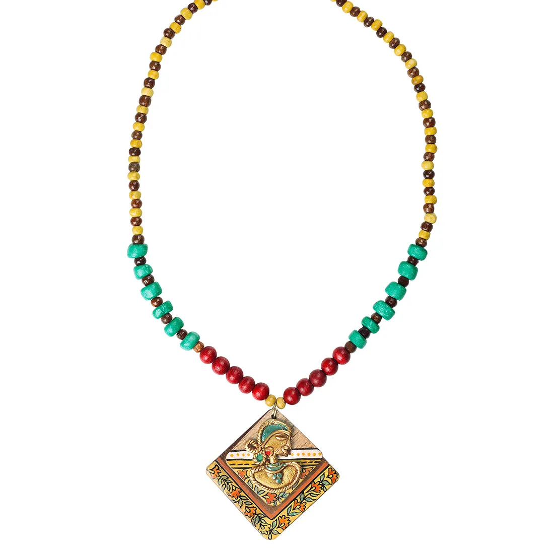 'Tribal Dhokra Squares' Bohemian Brass Necklace Handmade In Dhokra Art (Brass, Wood, Matinee)