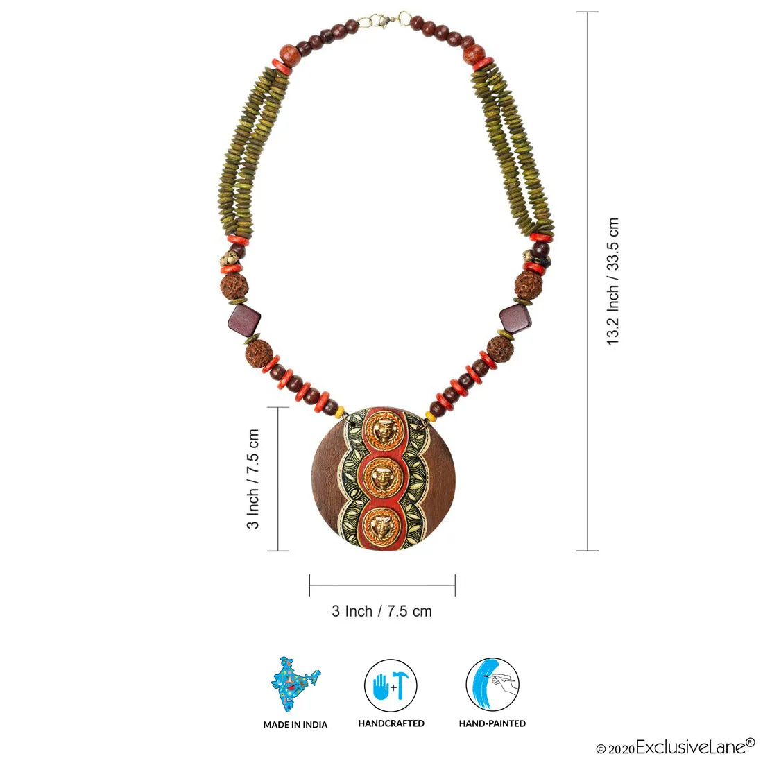 'Tribal Dhokra Triplets' Bohemian Brass Necklace Handmade In Dhokra Art (Brass, Wood, Matinee)