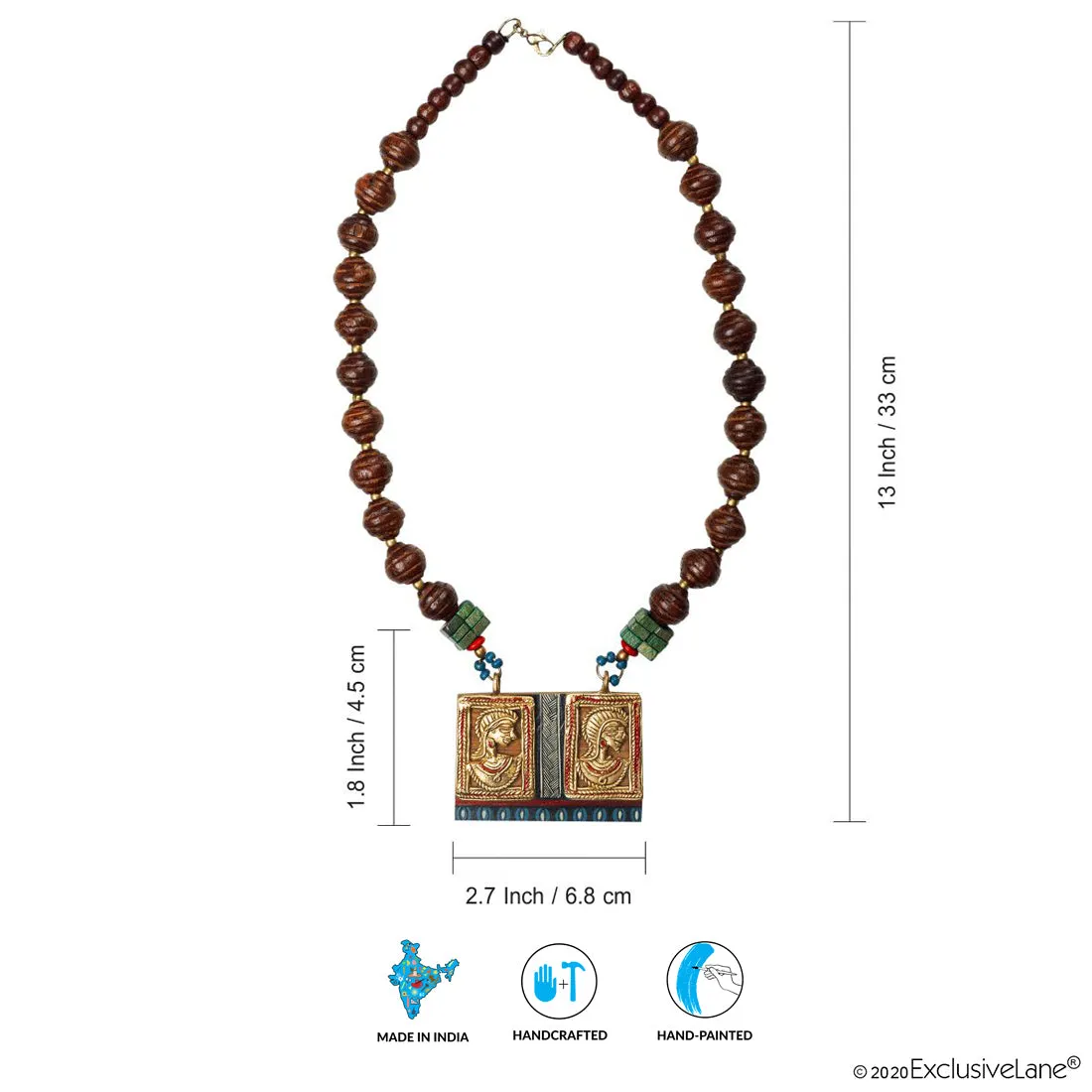 'Tribal Dhokra Twins' Bohemian Brass Necklace Handmade In Dhokra Art (Brass, Wood, Bib)
