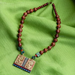 'Tribal Dhokra Twins' Bohemian Brass Necklace Handmade In Dhokra Art (Brass, Wood, Bib)