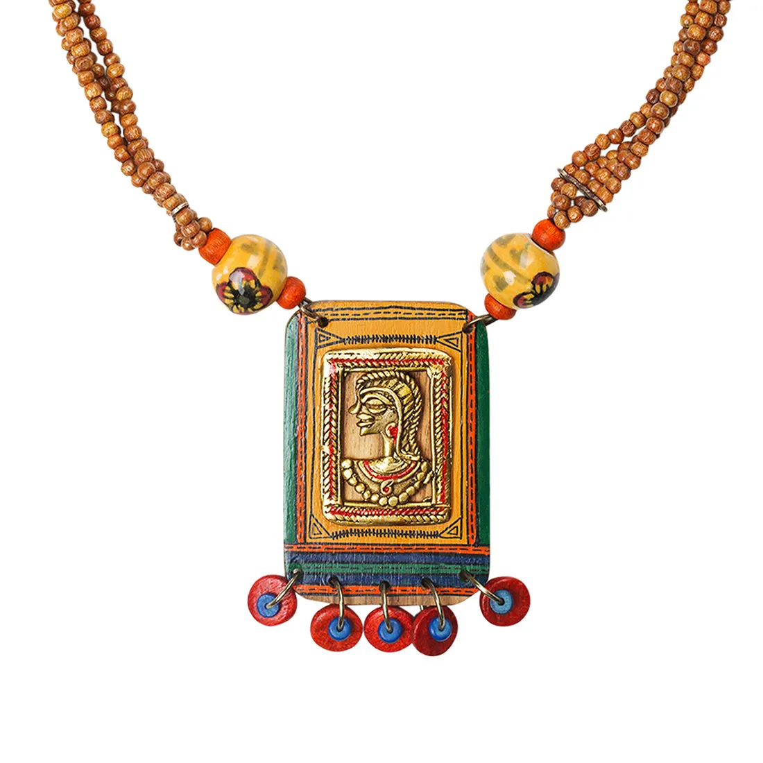 'Tribal Dhokra Woman' Bohemian Brass Necklace Handmade In Dhokra Art (Brass, Wood, Matinee)