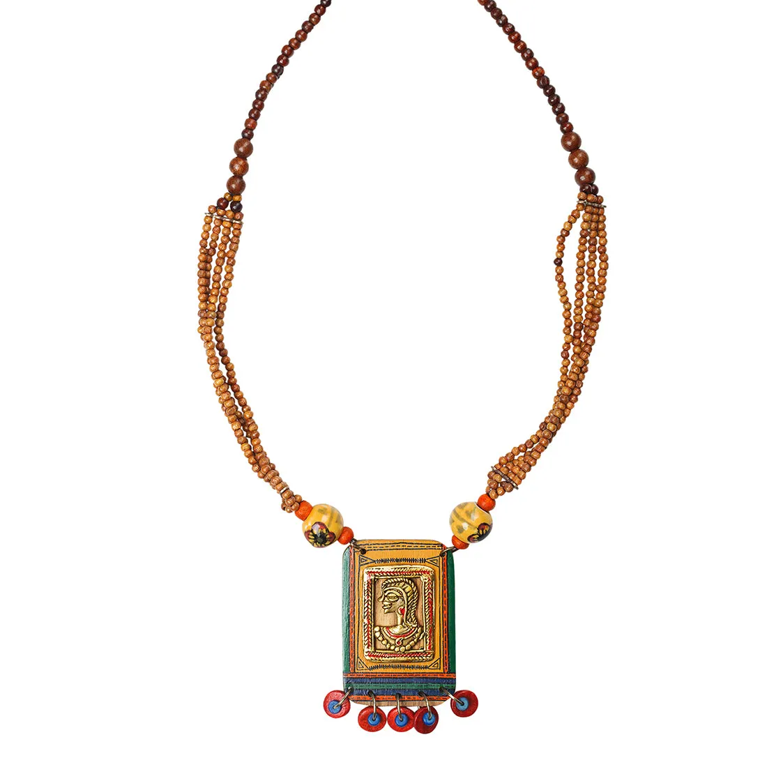 'Tribal Dhokra Woman' Bohemian Brass Necklace Handmade In Dhokra Art (Brass, Wood, Matinee)
