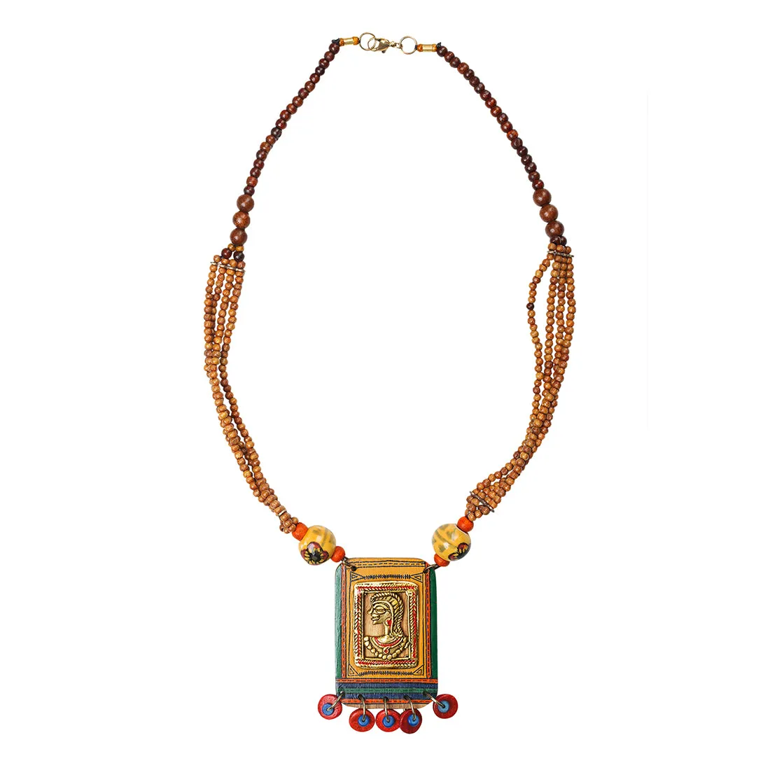 'Tribal Dhokra Woman' Bohemian Brass Necklace Handmade In Dhokra Art (Brass, Wood, Matinee)