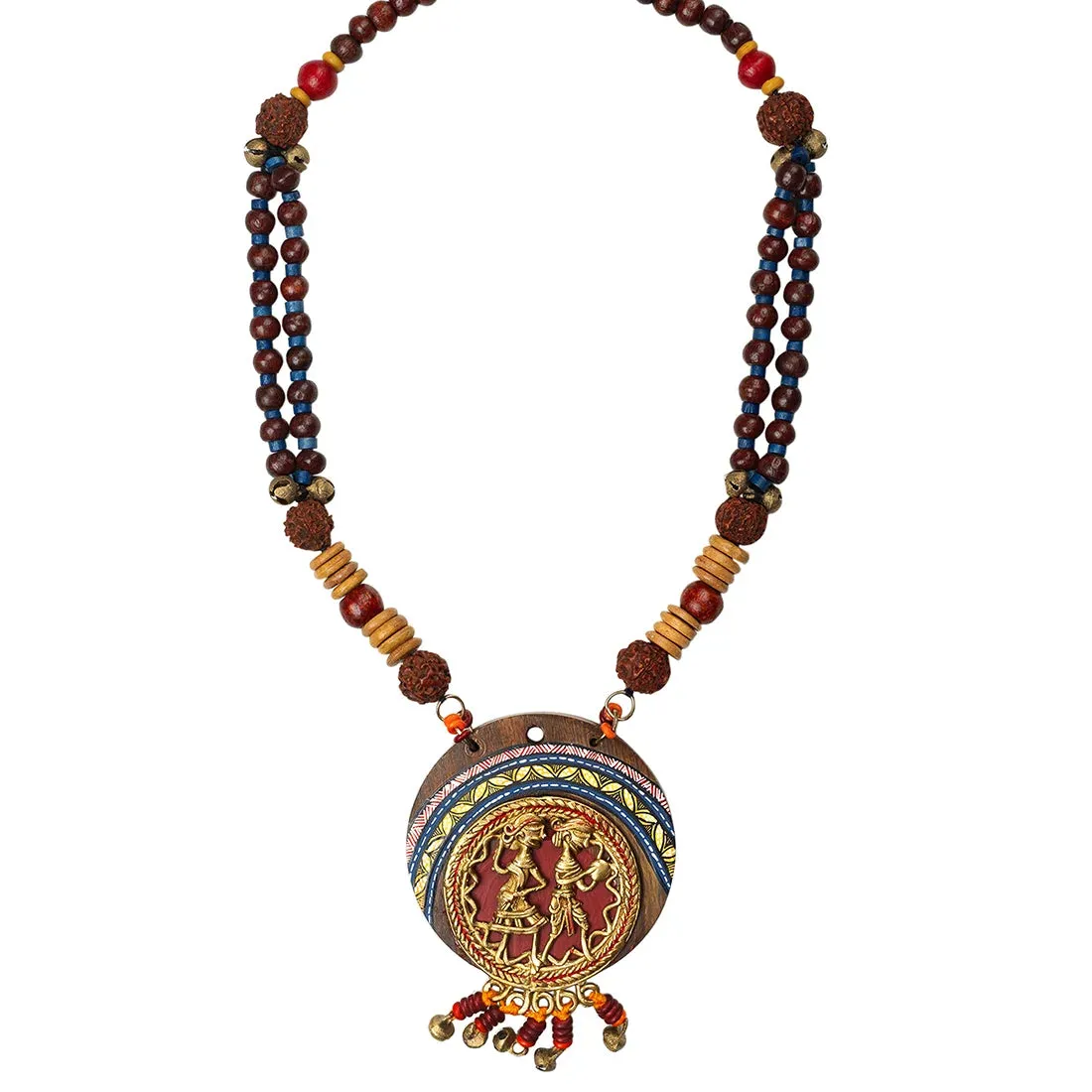 'Tribal Dhokra Women' Bohemian Brass Necklace Handmade In Dhokra Art (Brass, Wood, Matinee)