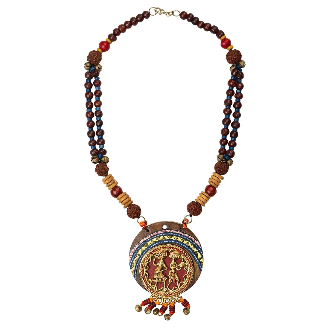 'Tribal Dhokra Women' Bohemian Brass Necklace Handmade In Dhokra Art (Brass, Wood, Matinee)