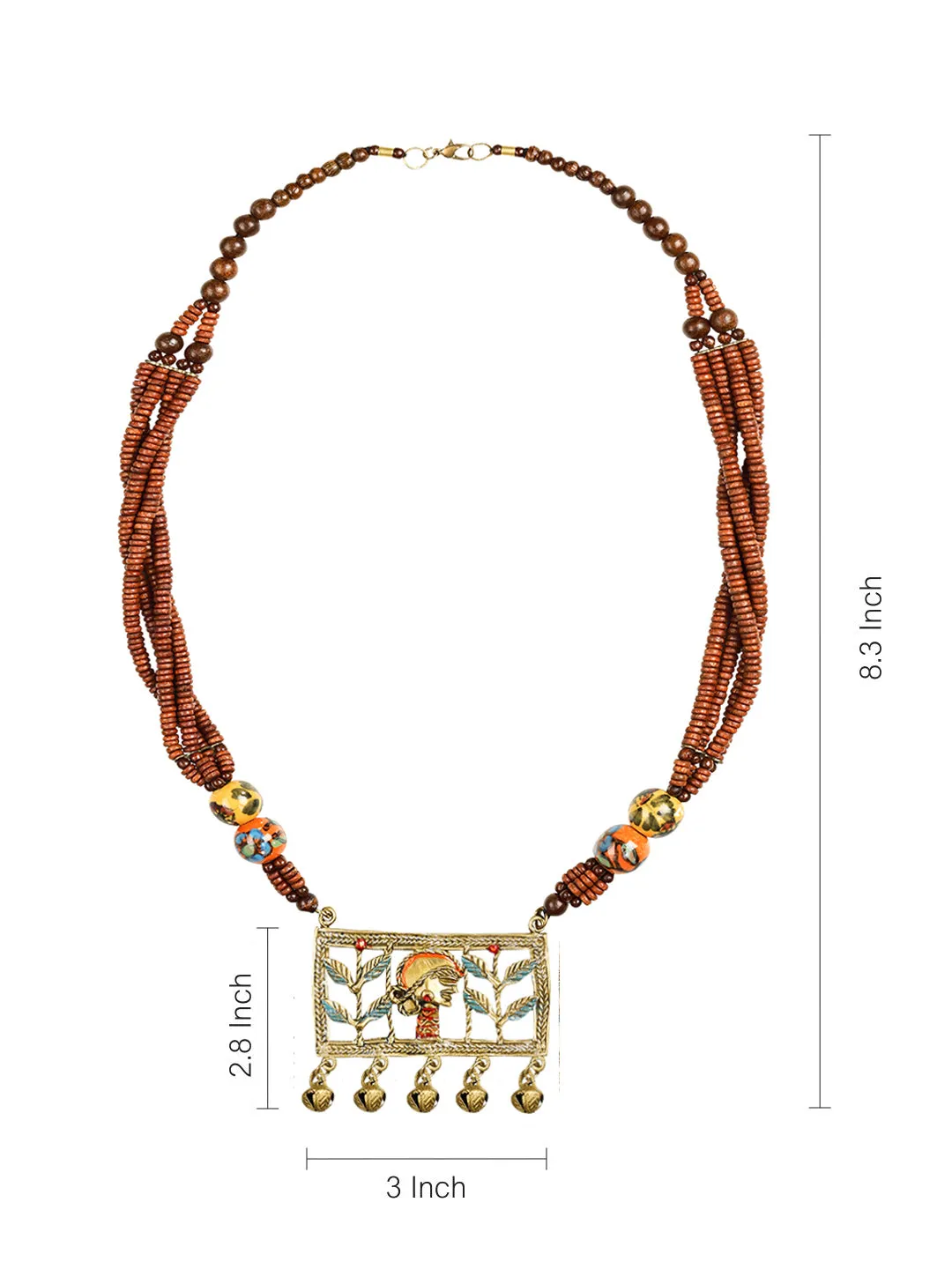 'Tribal Lady Beaded' Bohemian Brass Necklace Handcrafted In Dhokra Art (Matinee)