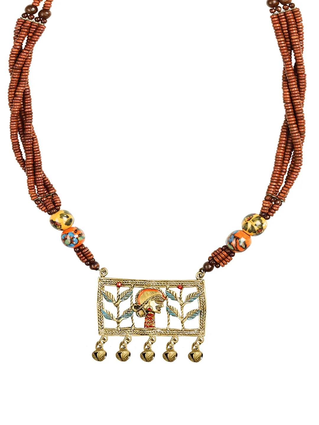 'Tribal Lady Beaded' Bohemian Brass Necklace Handcrafted In Dhokra Art (Matinee)