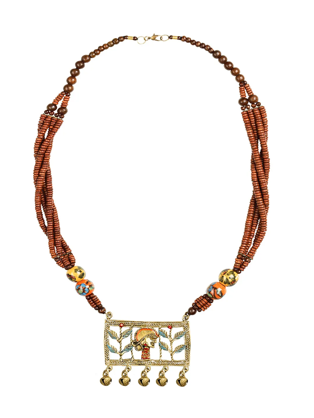 'Tribal Lady Beaded' Bohemian Brass Necklace Handcrafted In Dhokra Art (Matinee)