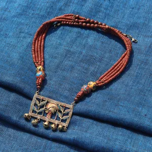 'Tribal Lady Beaded' Bohemian Brass Necklace Handcrafted In Dhokra Art (Matinee)