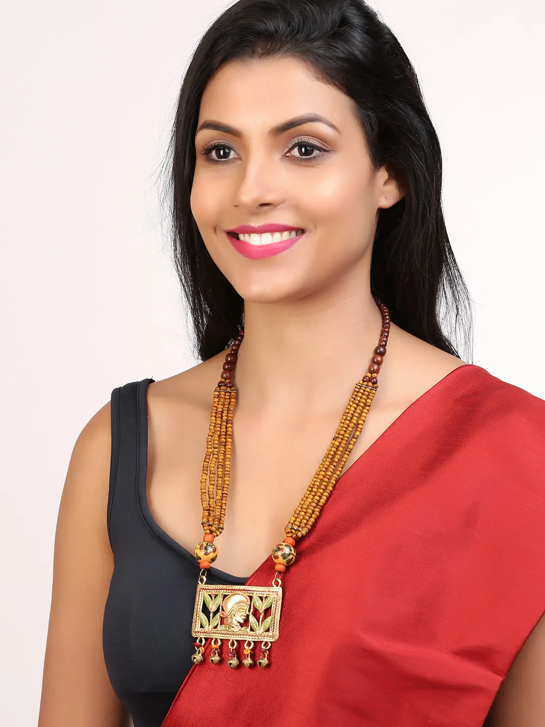 'Tribal Lady Strands' Bohemian Brass Necklace Handcrafted In Dhokra Art (Matinee)