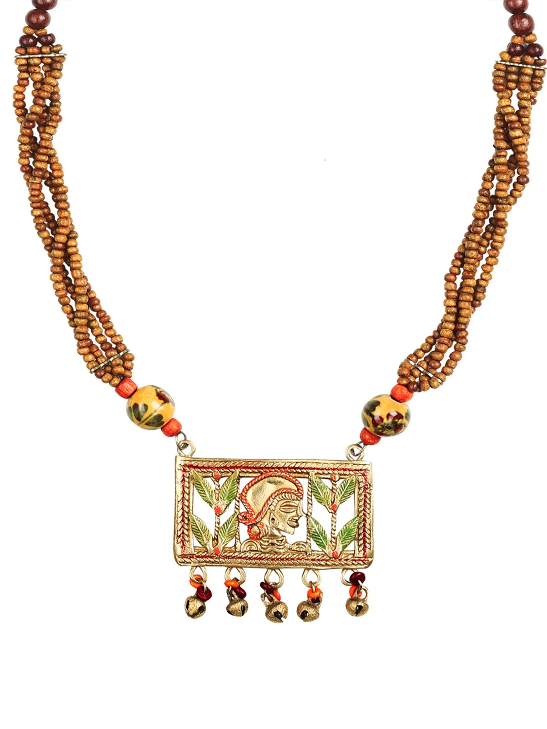 'Tribal Lady Strands' Bohemian Brass Necklace Handcrafted In Dhokra Art (Matinee)