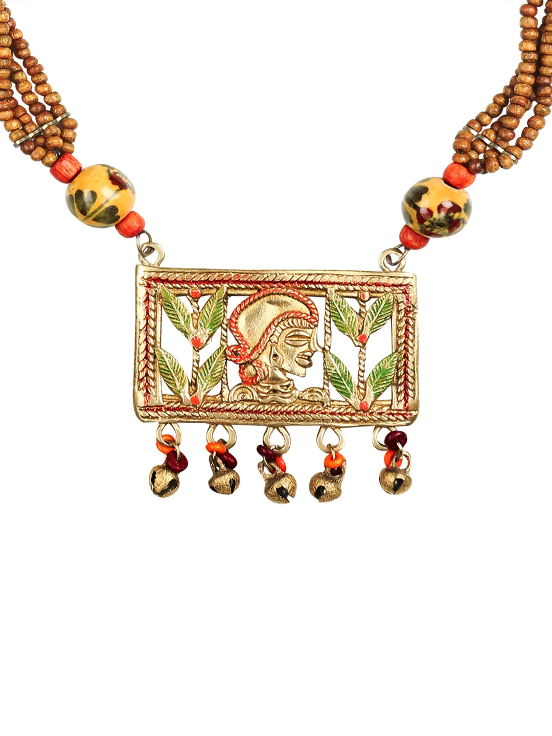 'Tribal Lady Strands' Bohemian Brass Necklace Handcrafted In Dhokra Art (Matinee)