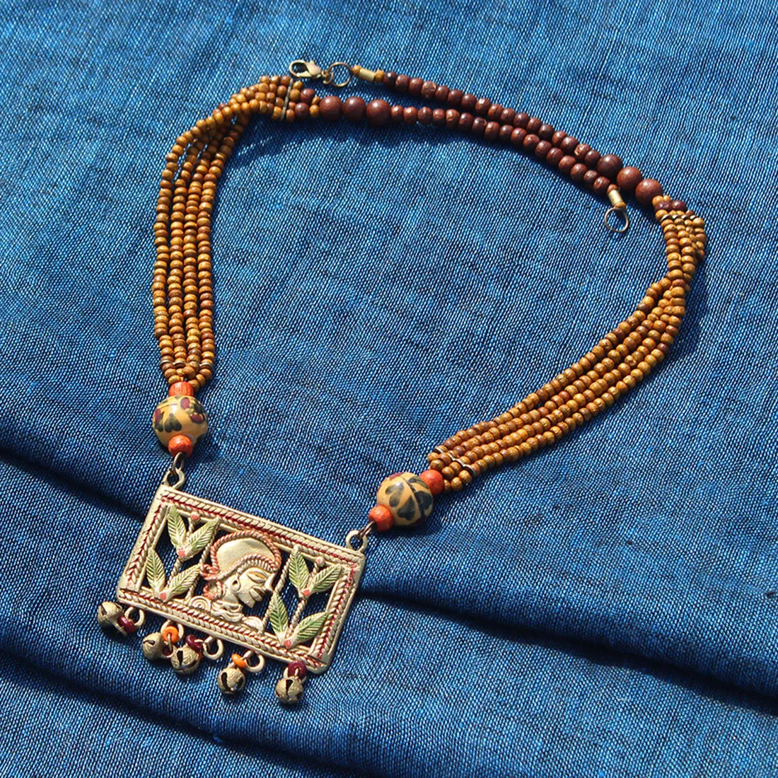 'Tribal Lady Strands' Bohemian Brass Necklace Handcrafted In Dhokra Art (Matinee)