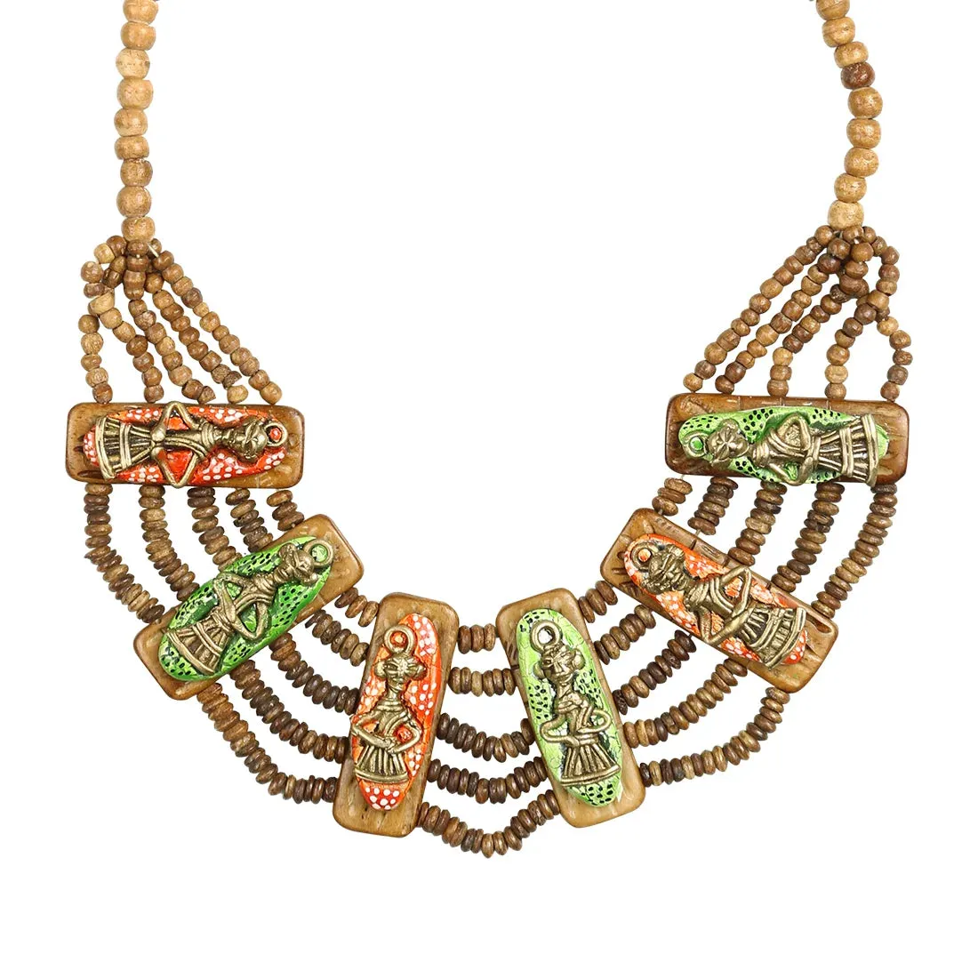 'Tribal Men Beaded' Bohemian Brass Necklace Handcrafted In Dhokra Art (Bib)